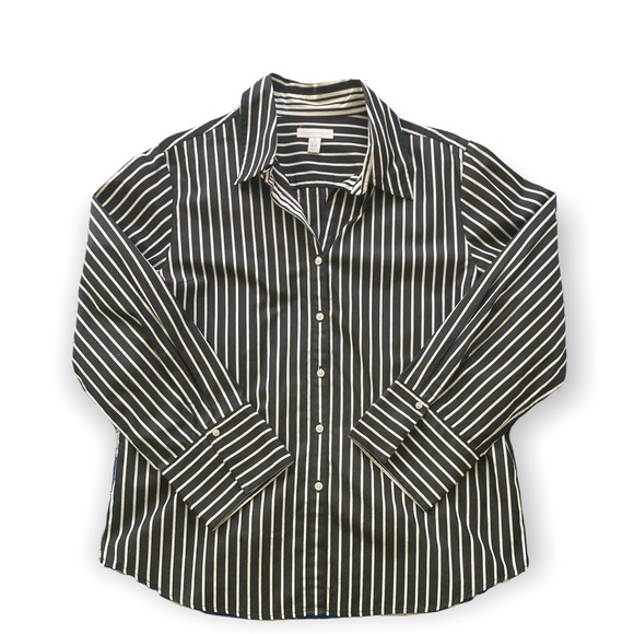 Charter Club Retro Striped Unisex Goth Plus Button Up Black White 16 - Picture 5 of 10